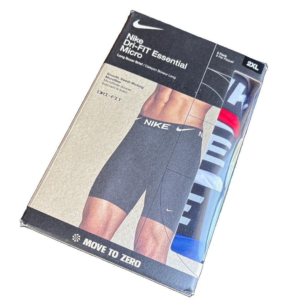 Nike 3 pack Dri-Fit Essential Micro Long Boxer Briefs Blue/Red/White Men's XXL